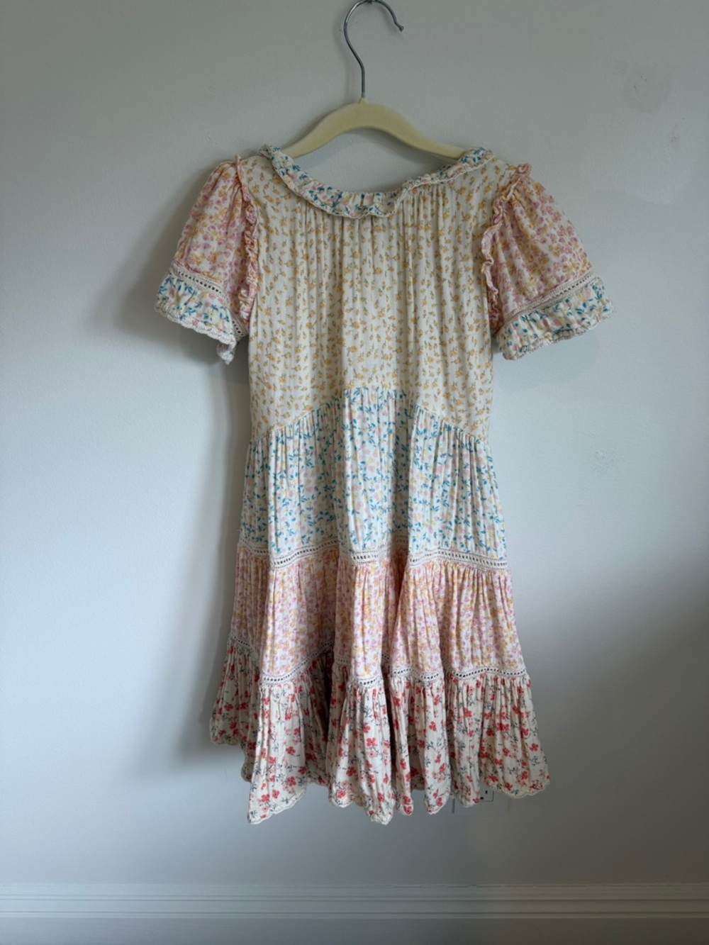 Zara Girls Floral Patchwork Dress - Cream, Pink & Blue